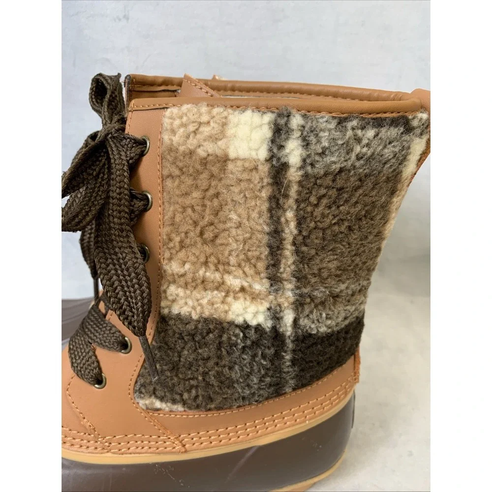 Lands End Duck Boots Women's Size 9.5 Insulated Sherpa Fleece Lined‎ Plaid